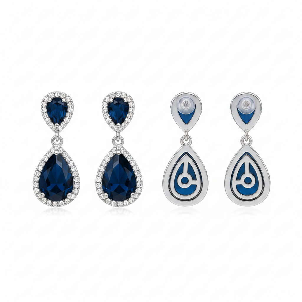 Boucles d'oreilles pendantes cristal bleu marine