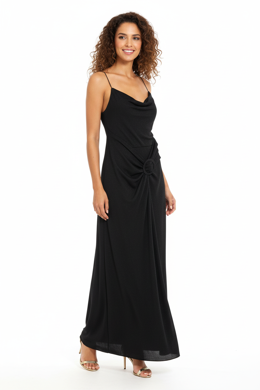 Robe Longue Noire - Anneau Drapé - NEW COLLECTION - Taille 36-38 - Made in Italy - Pièce unique