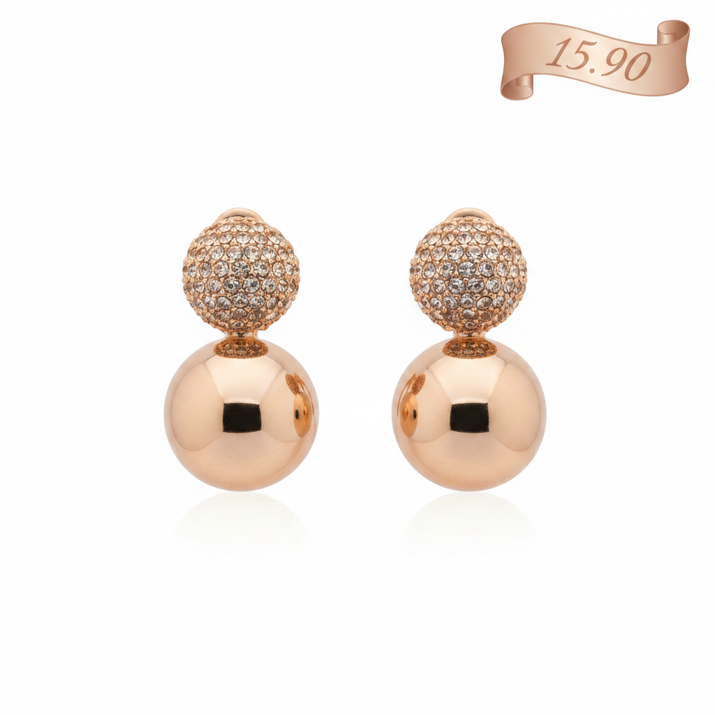 Boucles d'oreilles double boule rose gold pavé