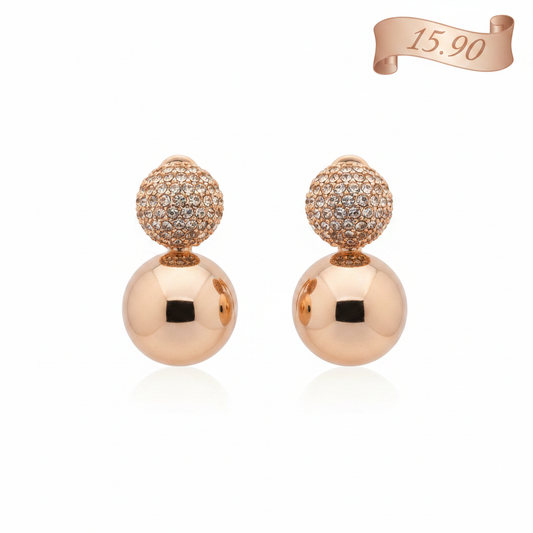 Boucles d'oreilles double boule rose gold pavé