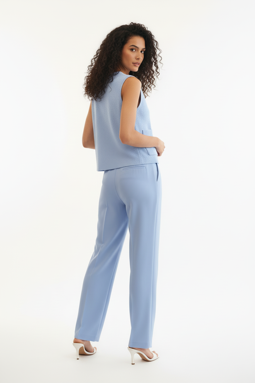 Ensemble gilet & pantalon bleu ciel - Melitea - XL ! - Made in Italy - Pièce unique
