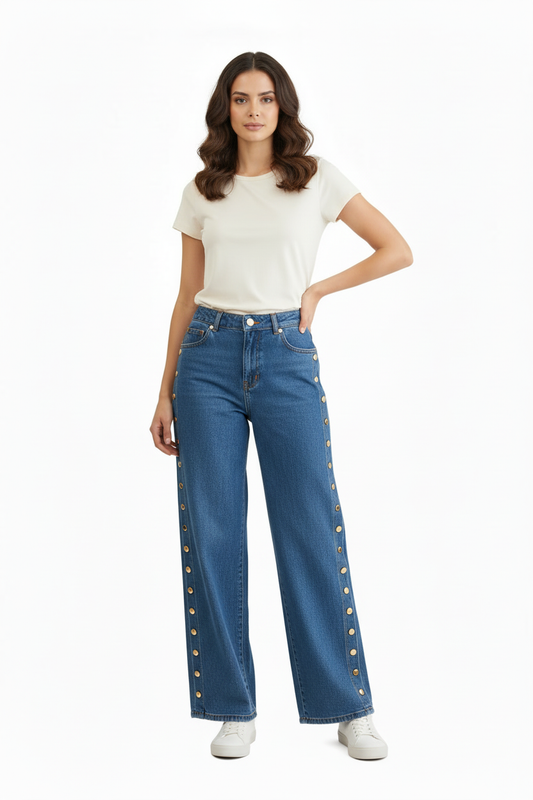 Jean Wide Leg - Boutons Dorés - CHANGE OFF - Taille XS - Made in Italy - Pièce unique