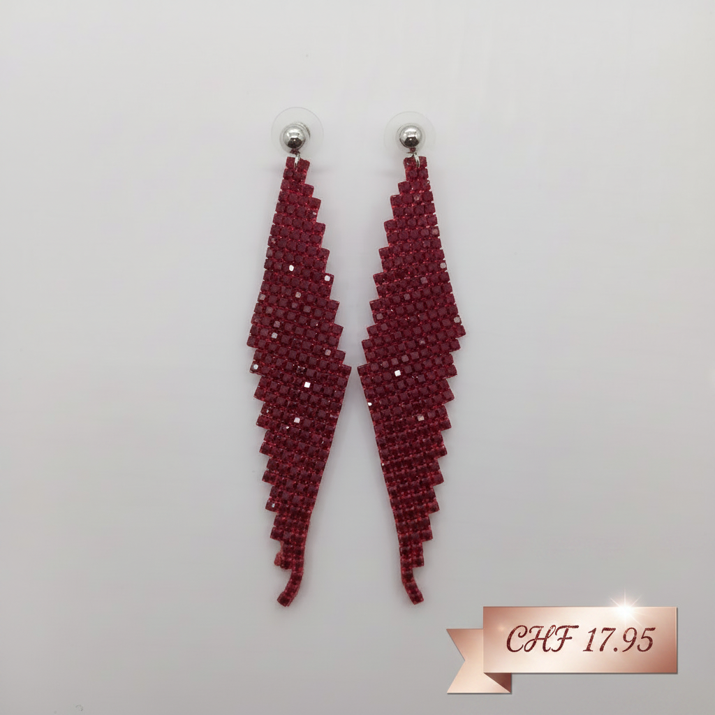 Boucles d'oreilles pendantes rouges en cristal
