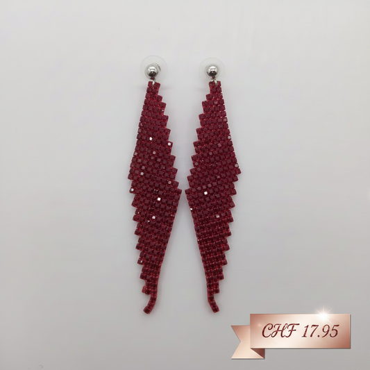 Boucles d'oreilles pendantes rouges en cristal