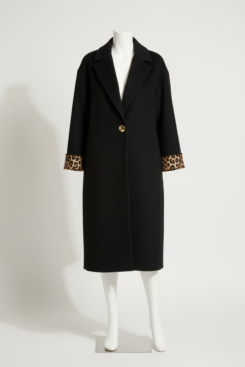 Veste Manteau Noir Oversize - Style Urbain & Élégant - Taille XL - Made in Italy - Pièce unique