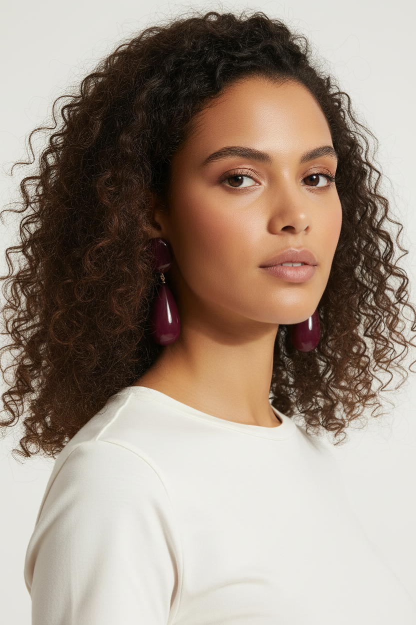 Boucles d'Oreilles Pendantes Bordeaux Glossy