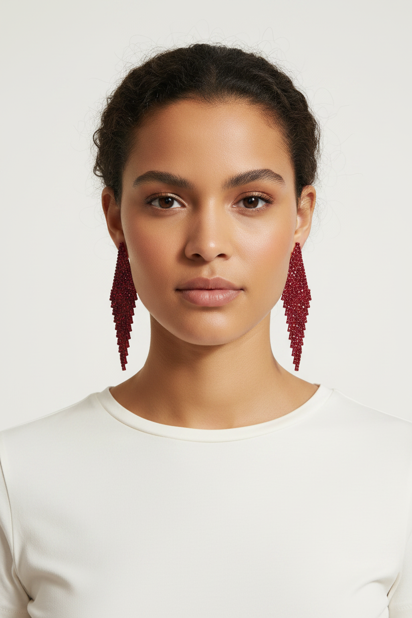 Boucles d'oreilles pendantes rouges en cristal