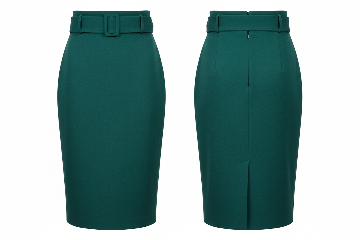 Jupe Crayon Vert Canard Ceinture Structurée - Awa Studio - Taille M - Made in Italy  - Pièce unique