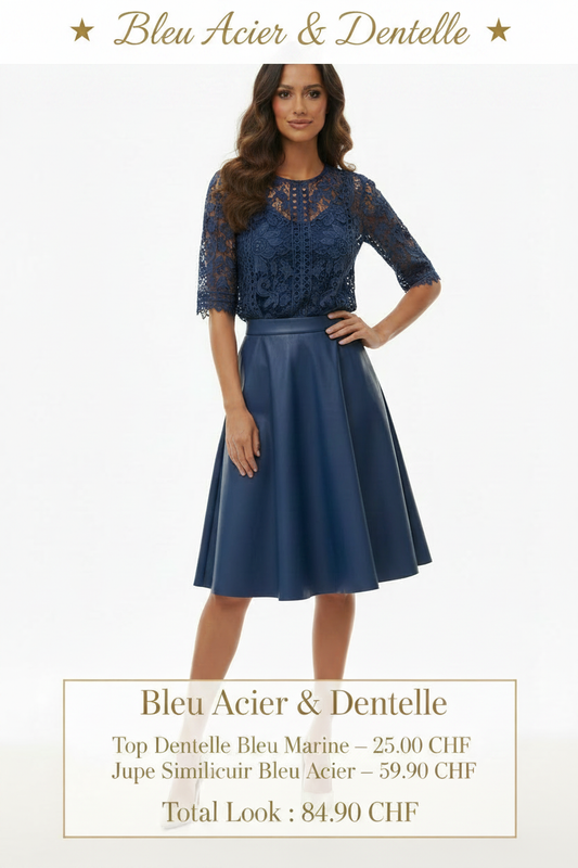 ✨ Bleu Acier & Dentelle – Look Complet Made in Italy