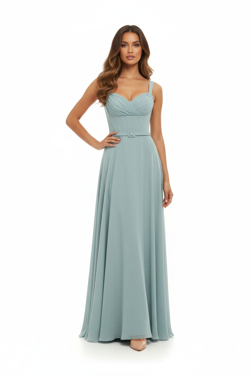 Robe Longue Céladon Corset Structuré - SAGOZZA - Taille et pièce unique 38/42 - Made in Turkey
