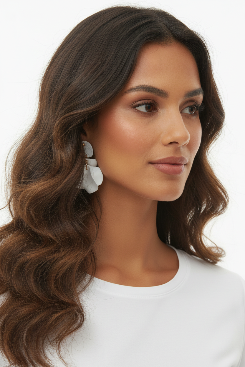 Boucles d'oreilles pendantes pétales blancs