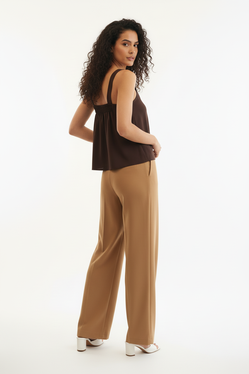 Haut Brun Chocolat - LA STELLA - Bretelles Larges & Boucles Dorées - Taille 36-38 - Made in Italy - Pièce Unique