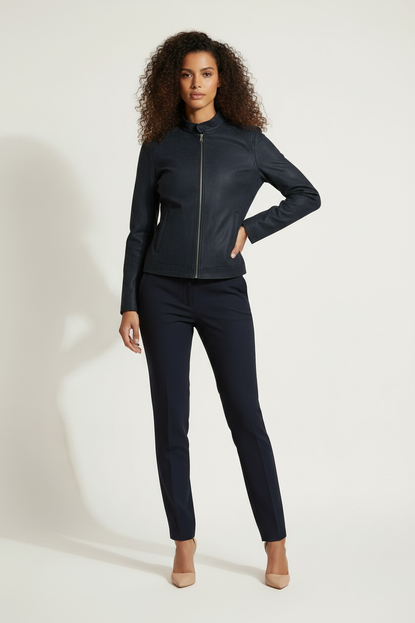 Veste zippée col montant effet suédine bleu marine Due & I - Taille M - Pièce unique