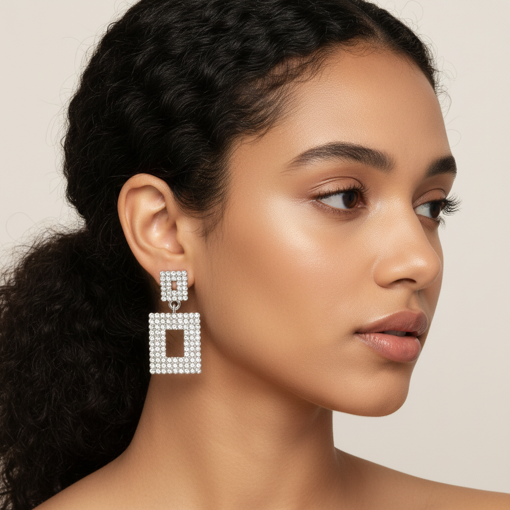 Boucles d'oreilles pendantes carrées strass
