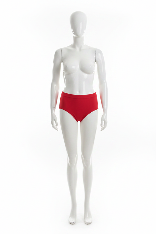 Culotte gainante brésilienne Divas rouge large ceinture taille haute vue face mannequin plastique fond blanc