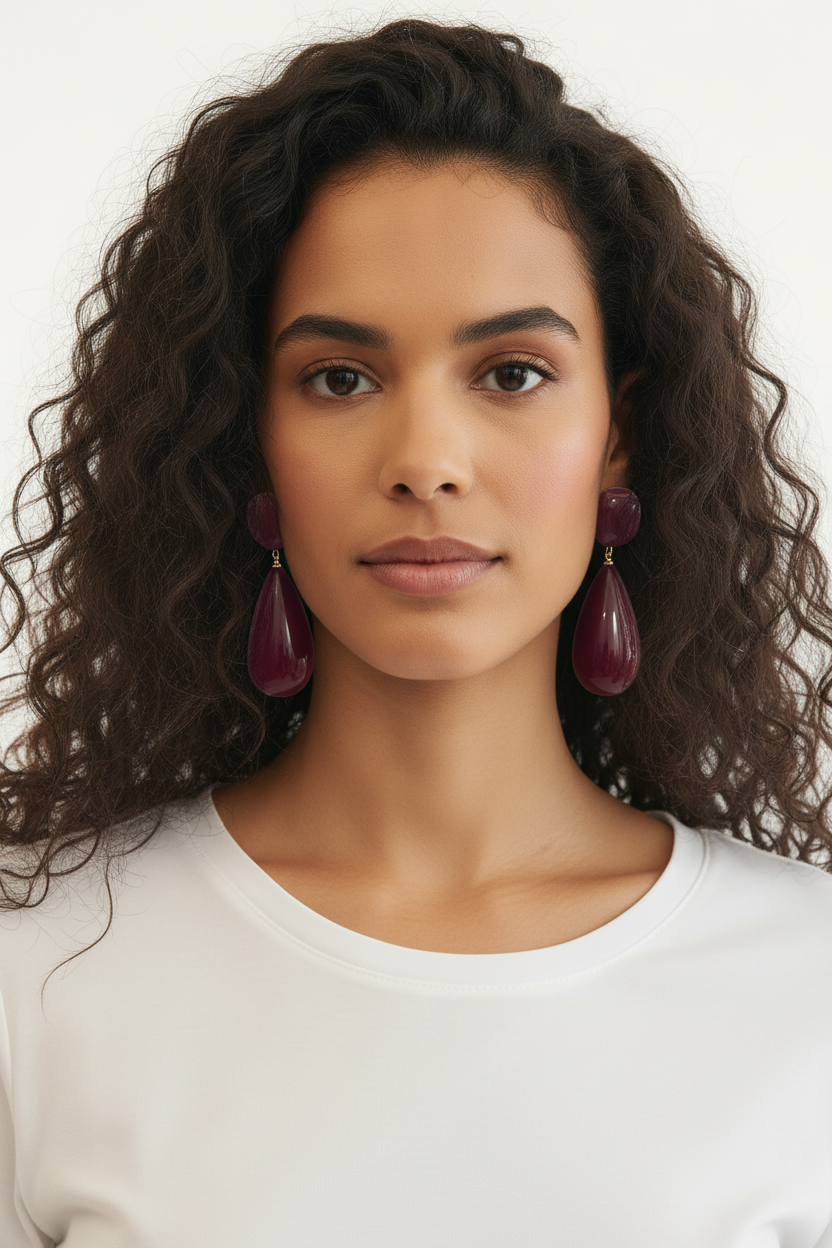Boucles d'oreilles pendantes gouttes bordeaux glossy