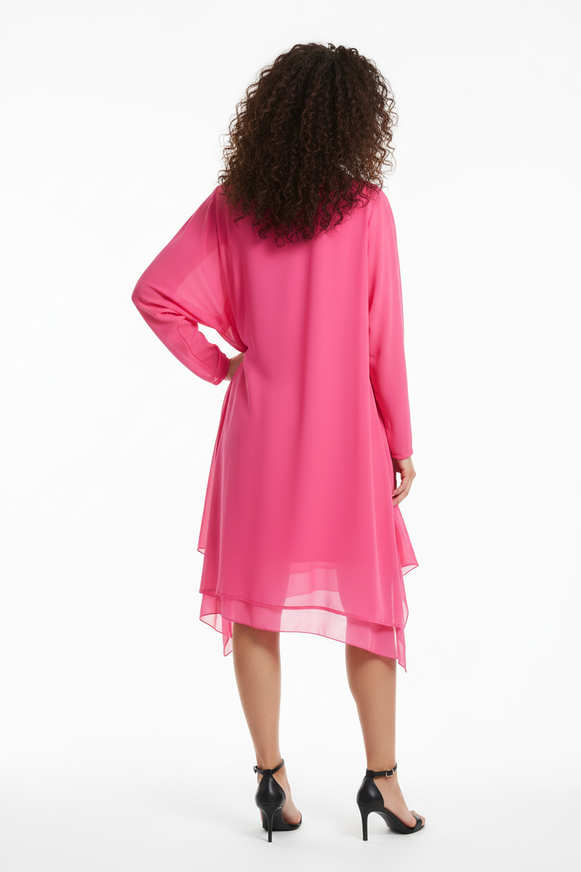 Tunique Rose Fuchsia - Double Couche Asymétrique - Taille 40-42 - Made in Italy - Pièce unique