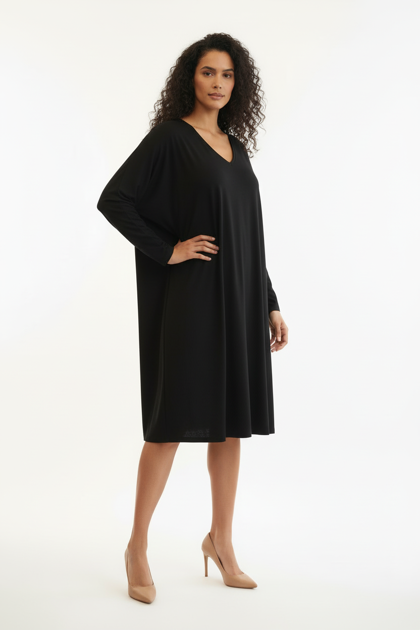 Tunique noire manches longues col V Floria – Taille 50/52 - Made in Italy - Pièce unique
