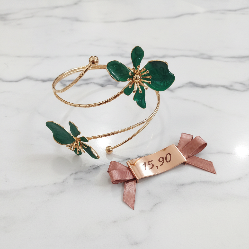 Bracelet Doré Fleurs Vertes