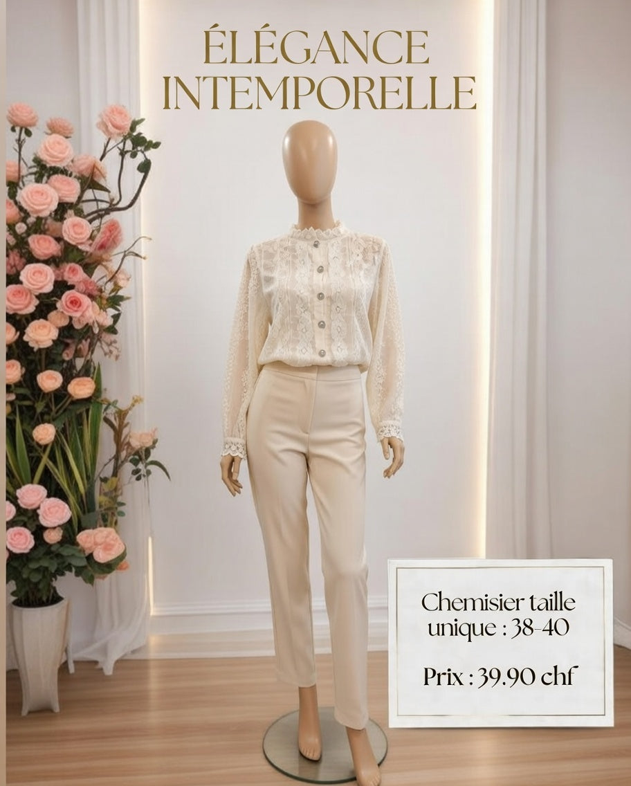 39,90 chf - Taille 38-40 - Chemisier Dentelle Ivoire – Élégance Romantique Intemporelle !
