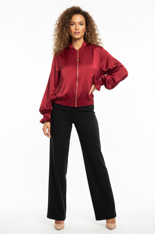 Bomber rouge manches bouffantes zip doré - LAVYSH - Taille S - Made in Italy - Pièce unique