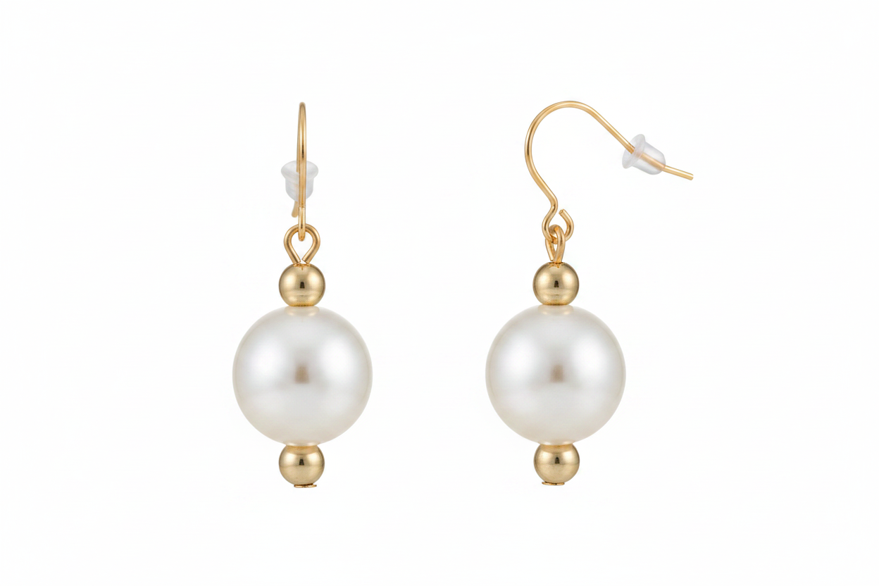 Boucles d'oreilles pendantes perles nacrées & Doré