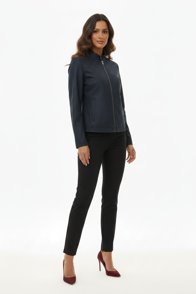 Veste zippée col montant effet suédine bleu marine Due & I - Taille M - Pièce unique