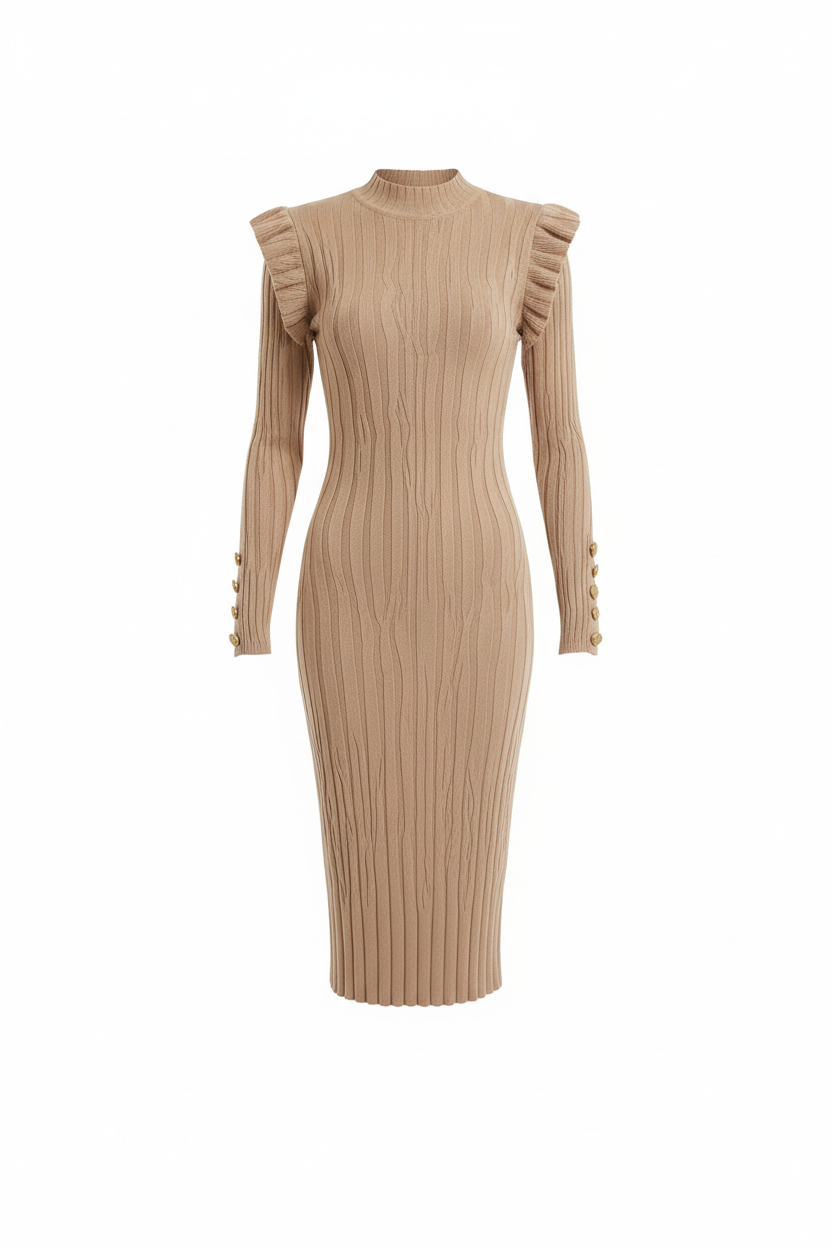 Robe Beige Maille Texturée - Taille 36-40 - Made in Italy - Pièce unique
