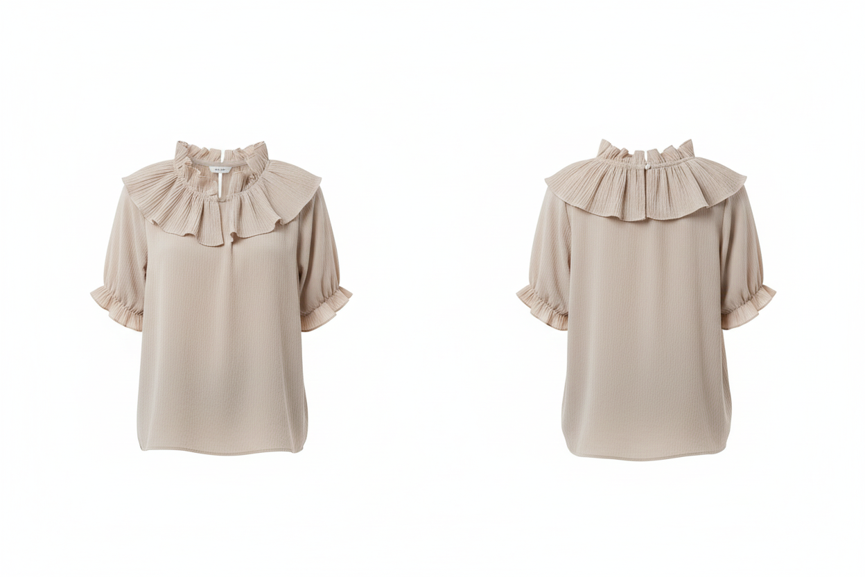Top Col Volant Plissé Beige – Italy Moda – Taille 36-40 - Made in Italy - Pièce unique