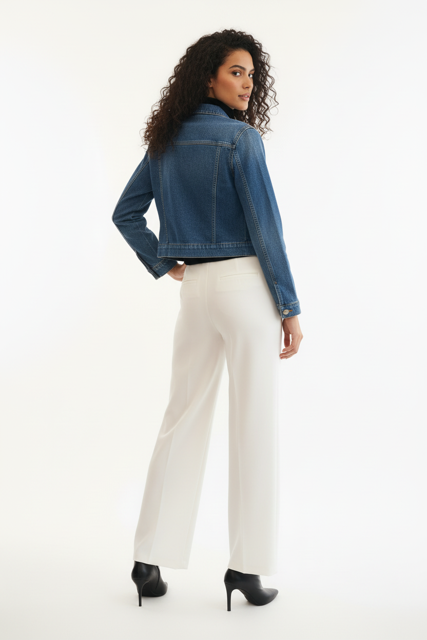 Blouson Jean - Miss Natalie - Perles & Strass - Taille L - Made in Italy  - Pièce unique