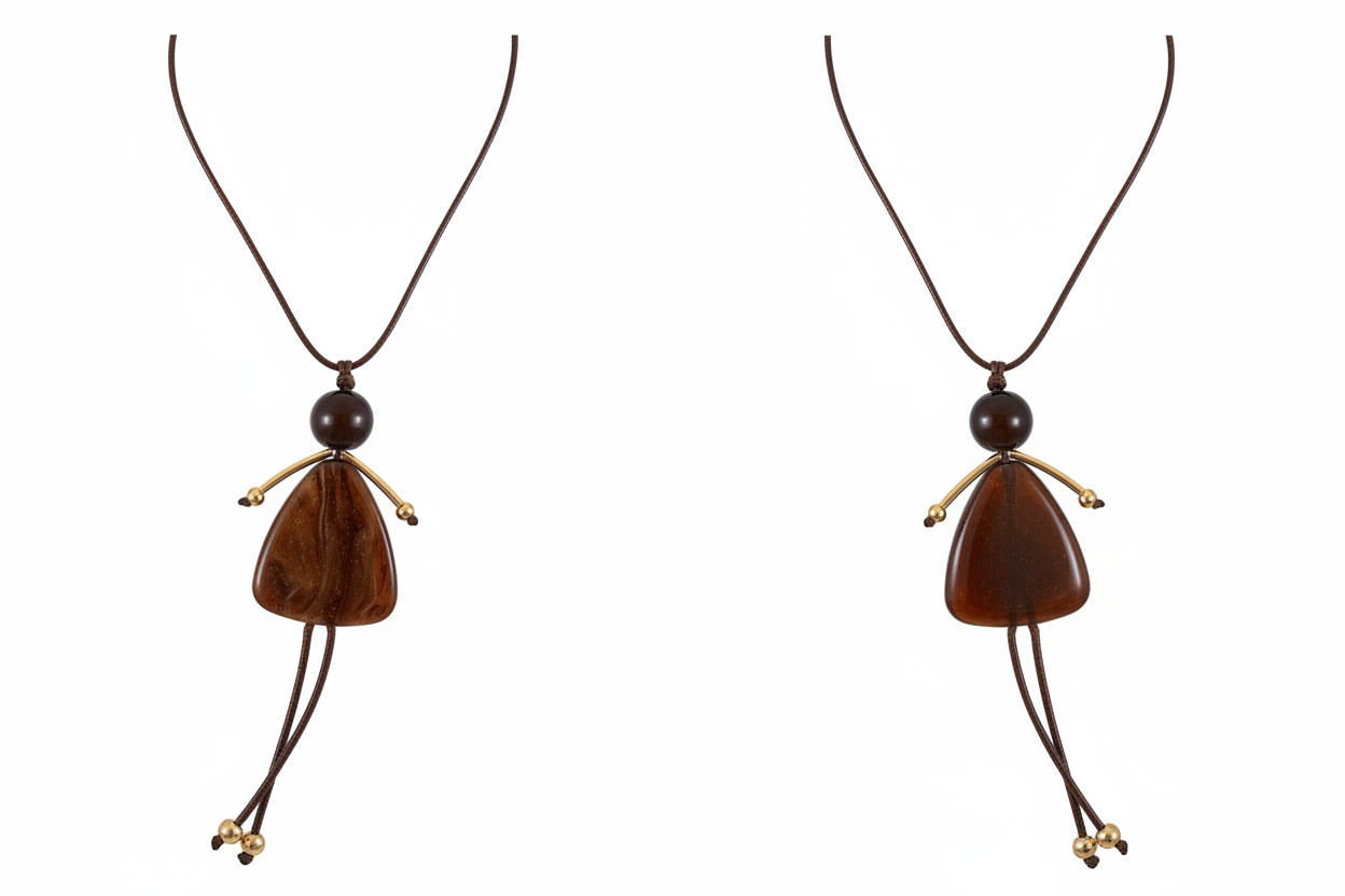 Collier long pendentif petite fille résine ambre