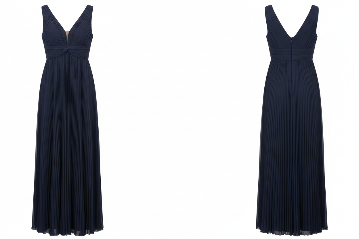 Robe Longue Maxi Bleu Marine Col V Plissée Play Pronto Moda - Taille L/XL