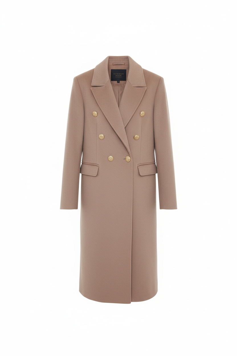 Manteau Long Camel Rose Poudré Boutons Dorés - Taille M - Made in Italy - Pièce unique