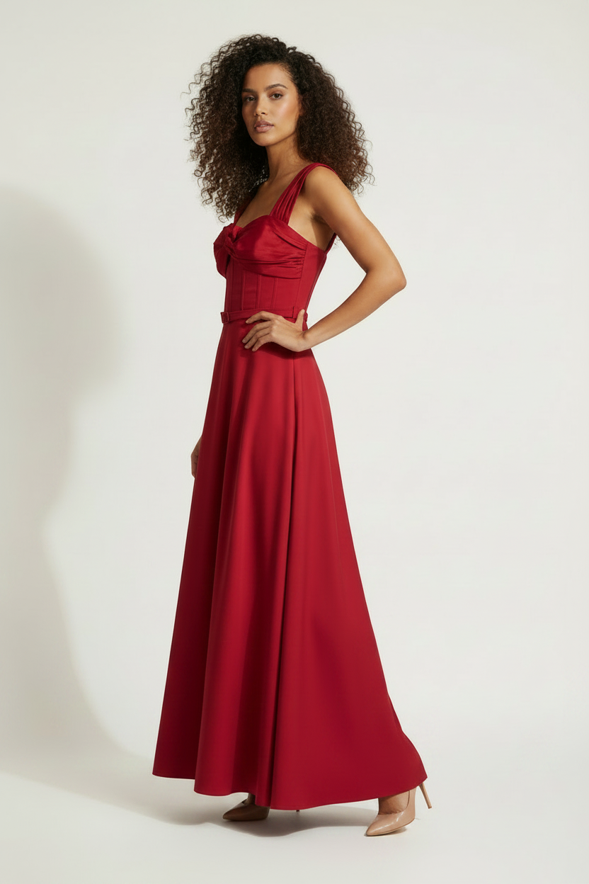 Robe longue de soirée corset nœud rouge framboise - Taille 40