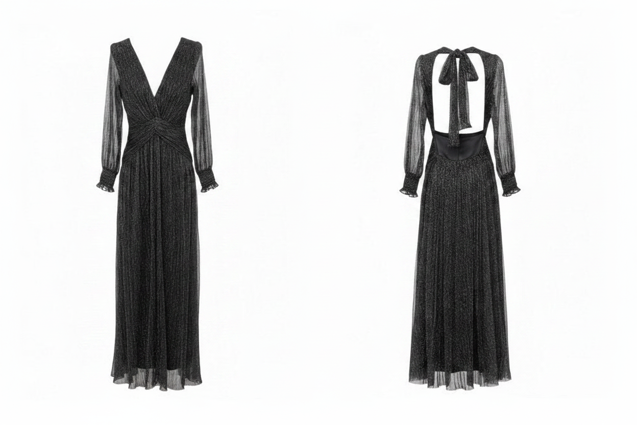 Robe Longue Plissée Métallique Dos Nu Made in Italy - Taille L