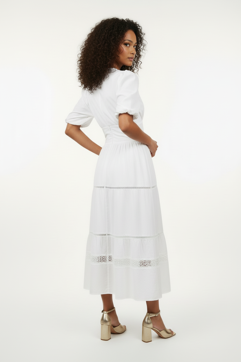 Robe Blanche 100% Coton Italienne - Légèreté & Élégance - Taille XL - Made in Italy  - Pièce unique