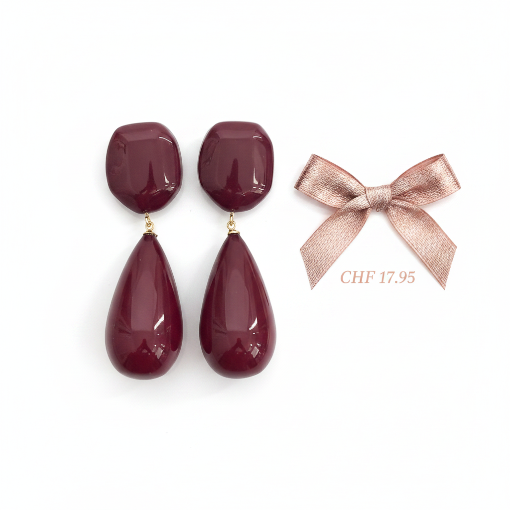 Boucles d'oreilles pendantes gouttes bordeaux glossy