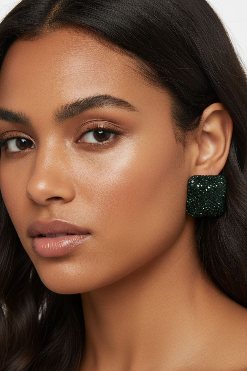 Boucles d'oreilles carrées strass noir