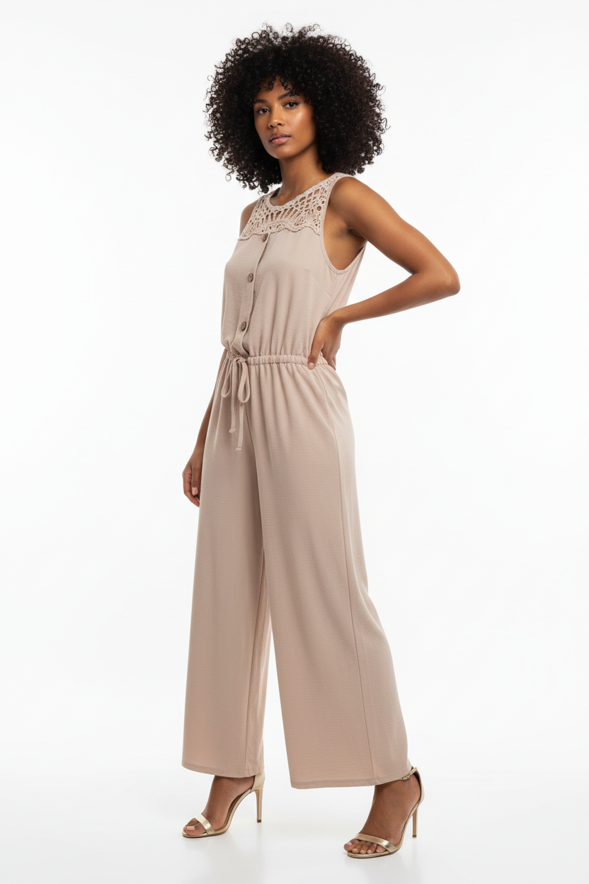 Combinaison Beige Rosé Col Crochet Mandala Vinceotto - Taille M - Made in Italy- Pièce unique