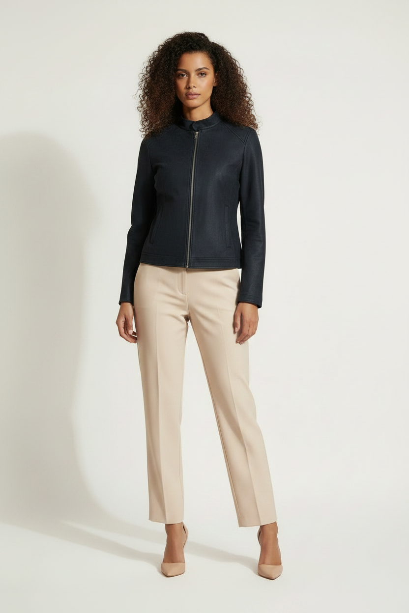 Veste zippée col montant effet suédine bleu marine Due & I - Taille M - Pièce unique
