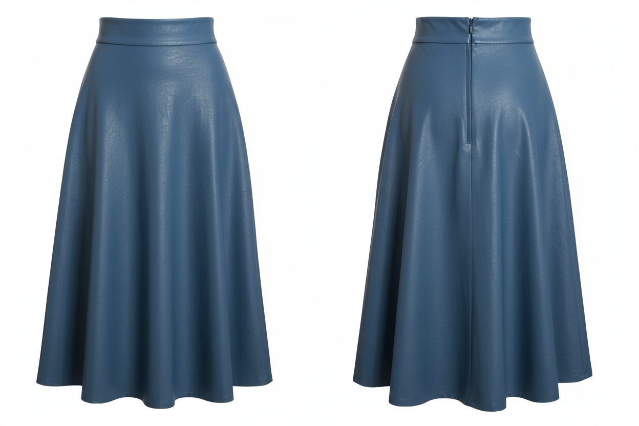 Jupe Similicuir Bleu Acier Évasée - Taille S - Made in Italy - Pièce unique