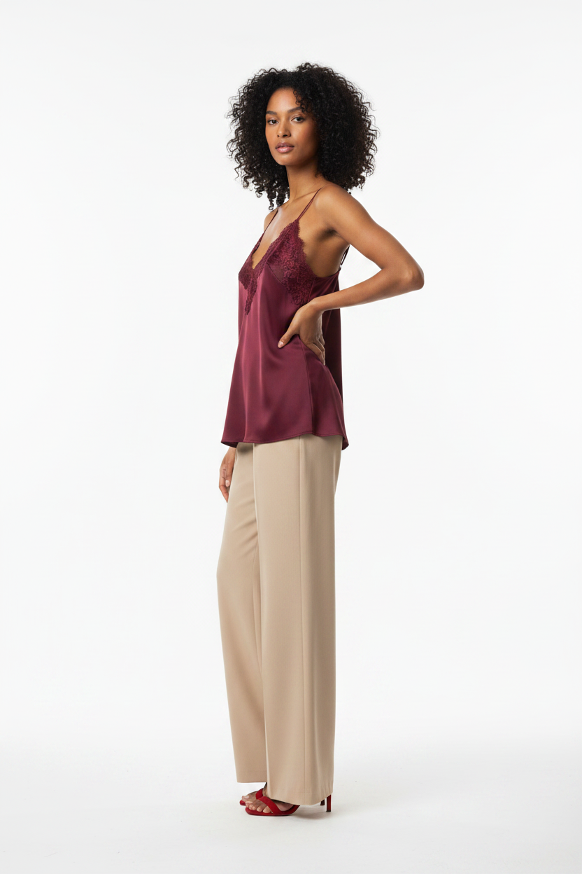 Top Caraco Bordeaux Dentelle - Taille 38-40-42 - Made in Italy - Pièce unique