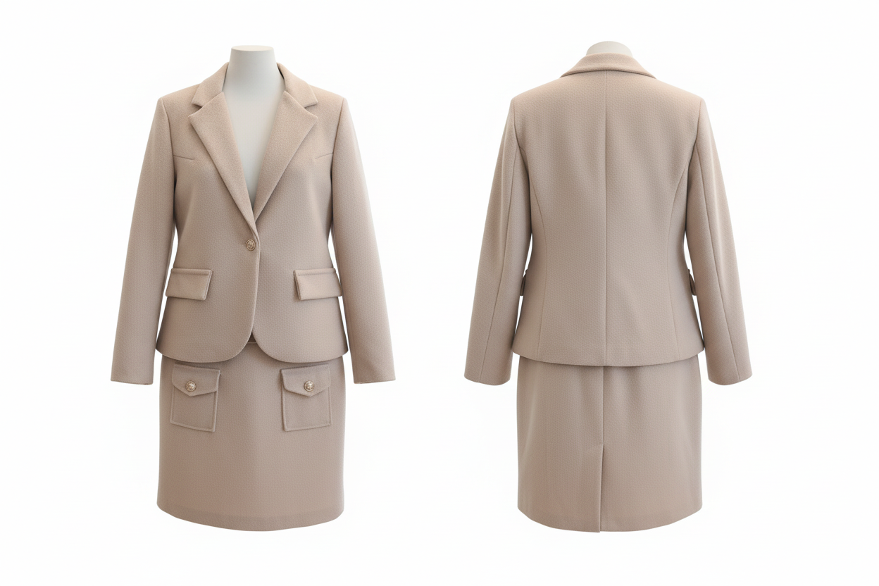 Tailleur Jupe Beige - New Collection - Blazer & Jupe Droite Boutons Dorés - Taille L - Made in Italy - Pièce Unique