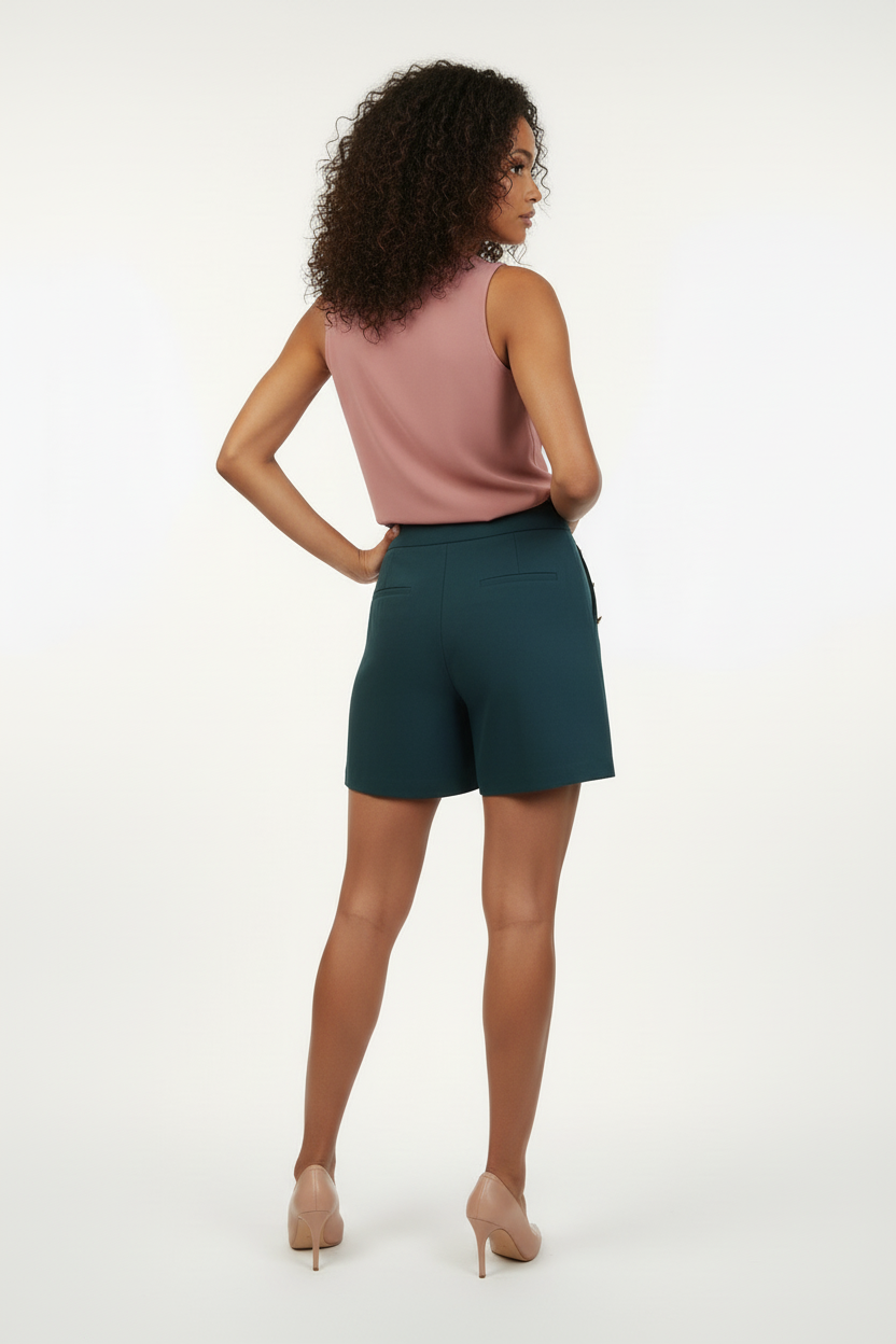 Short - Forget Me Not - Vert Foncé Boutons Dorés - Taille S - Made in Italy - Pièce unique