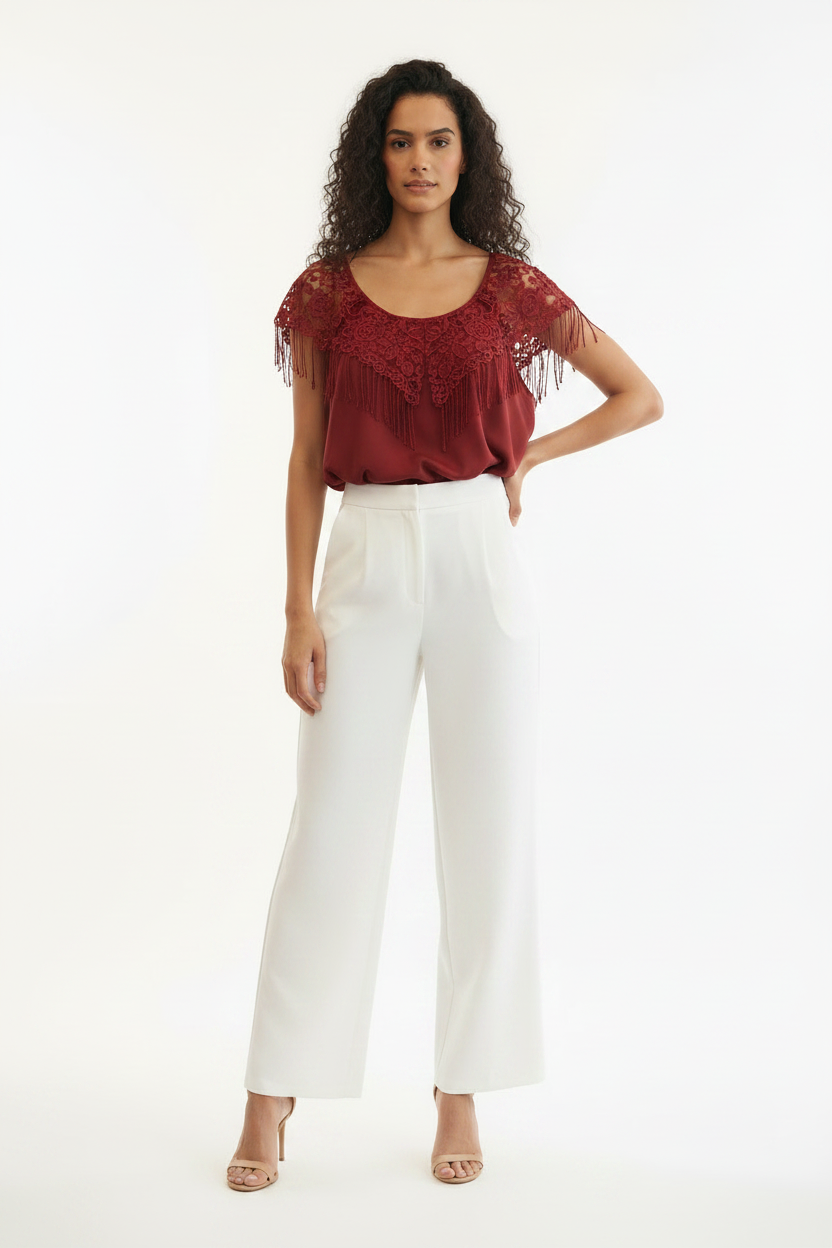Top Caraco Brique Dentelle - Taille 38-40-42 - Made in Italy - Pièce unique