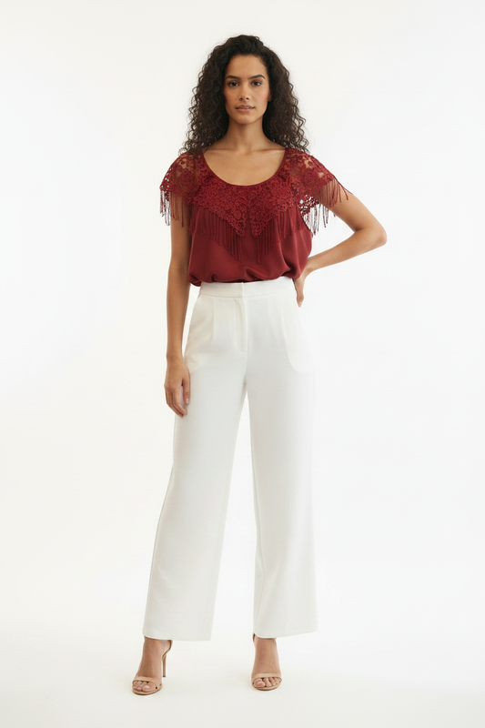 Top Caraco Brique Dentelle - Taille 38-40-42 - Made in Italy - Pièce unique