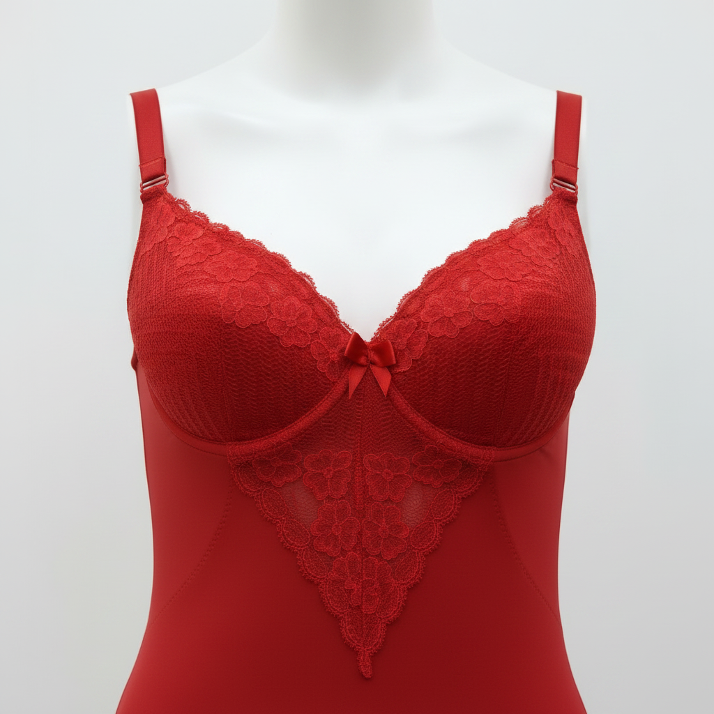 Body Brésilien Sculptant Divas Dentelle Push-Up rouge – zoom détail bustier dentelle florale fond blanc