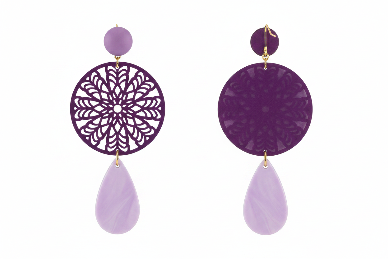 Boucles d'Oreilles Violettes Disque Ajouré