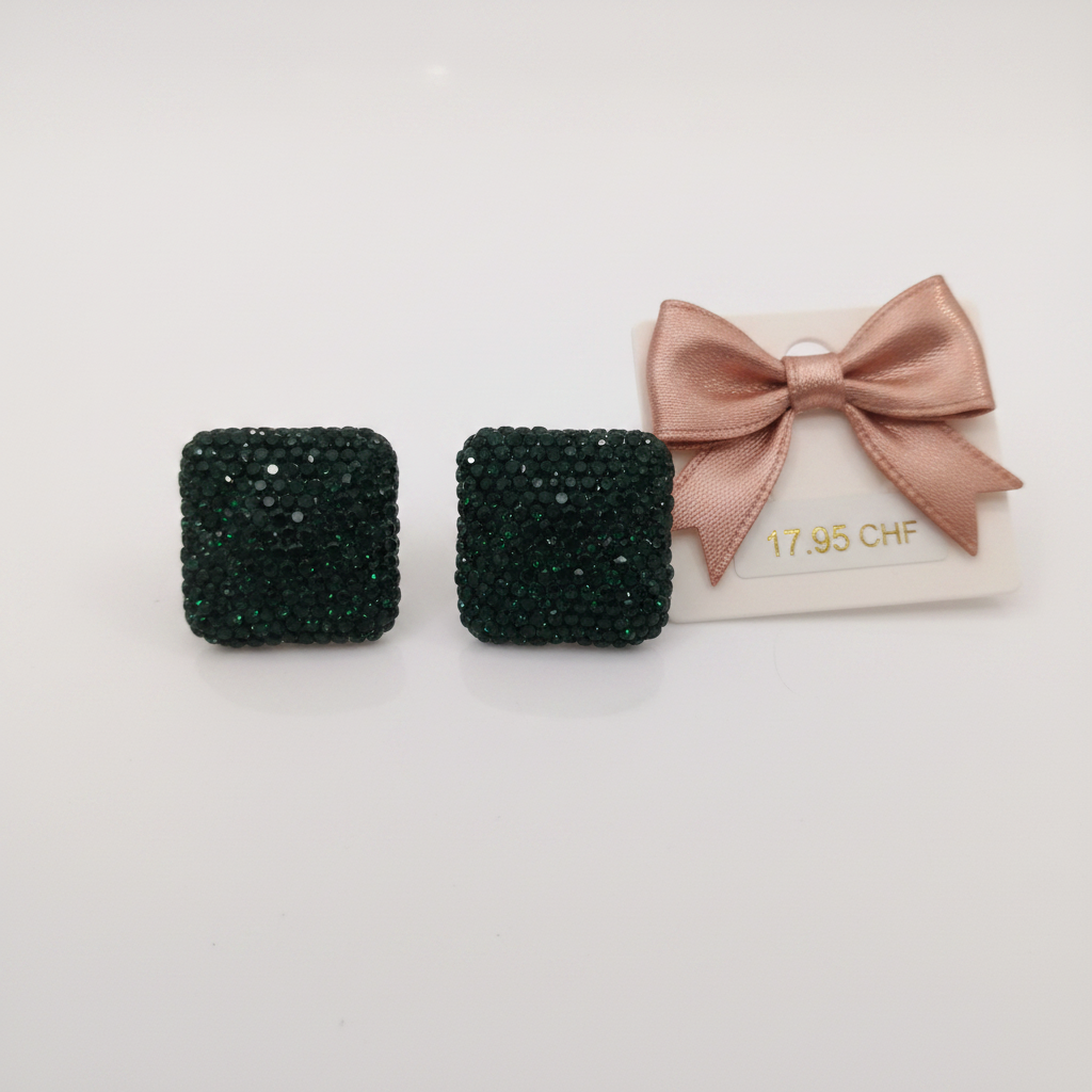 Boucles d'oreilles carrées strass noir