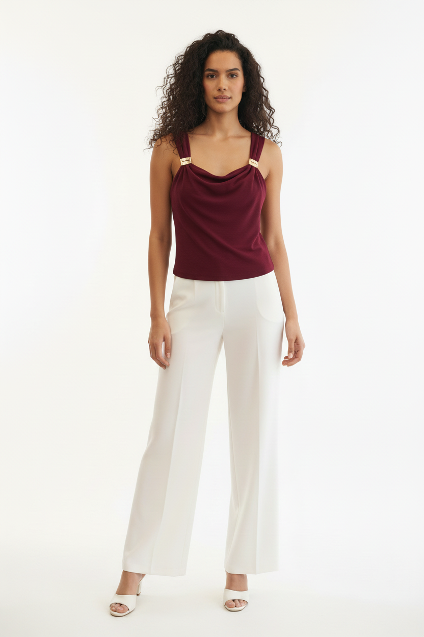 Haut Bordeaux - LA STELLA - Bretelles Larges & Boucles Dorées - Taille 36-38 - Made in Italy - Pièce Unique